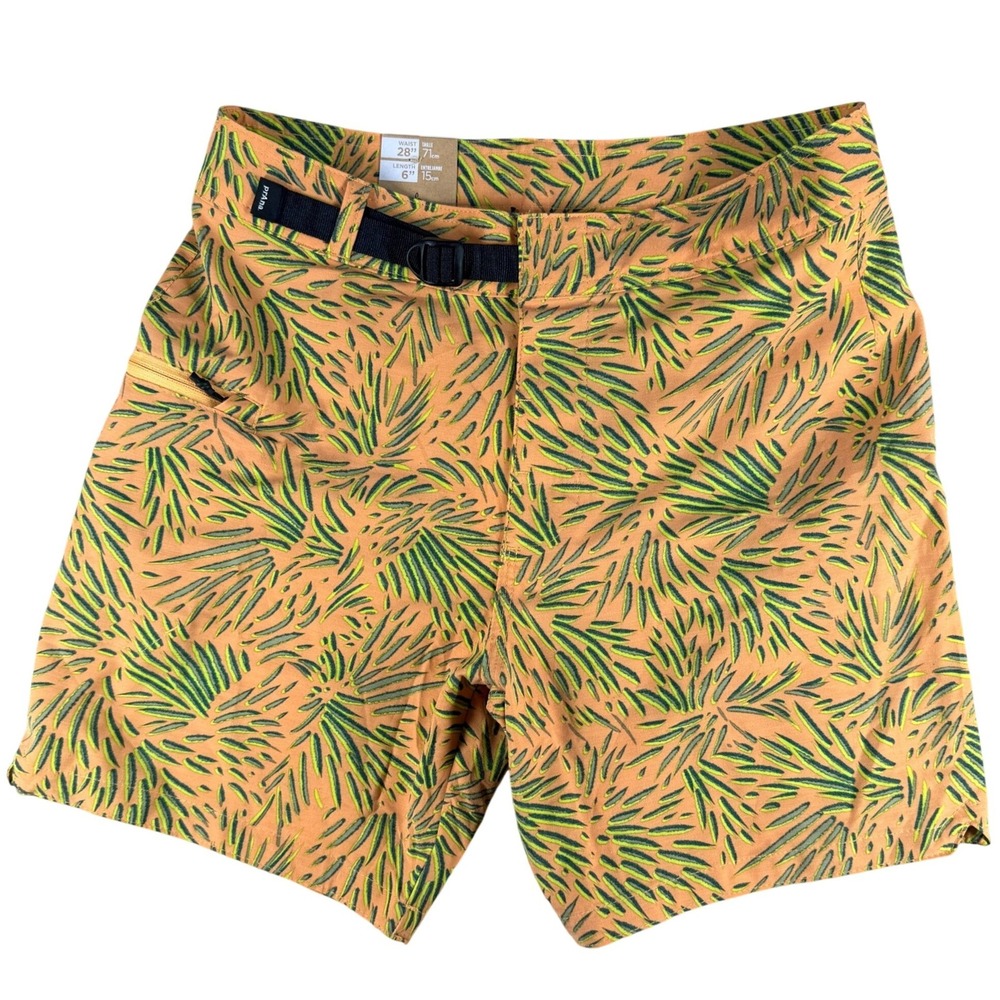 Prana Belted Hiking Shorts Tropical Leaf Print Orange Green 28 Mens
